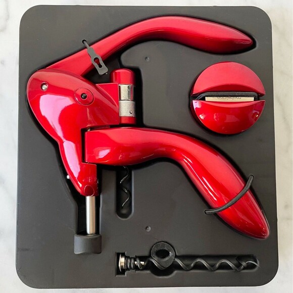 Houdini Red Lever Corkscrew 3-Piece Wine Opener - Foil Cutter - Spiral  Open Box - Picture 2 of 3